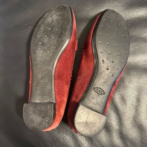Tod’s Lane Suede Loafers Burgundy with Crystal Embellishments EU 37.5 US 7.5 - Picture 7 of 13